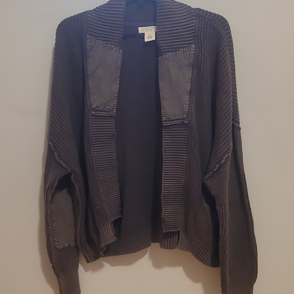 Brown Ribbed Open Cardigan